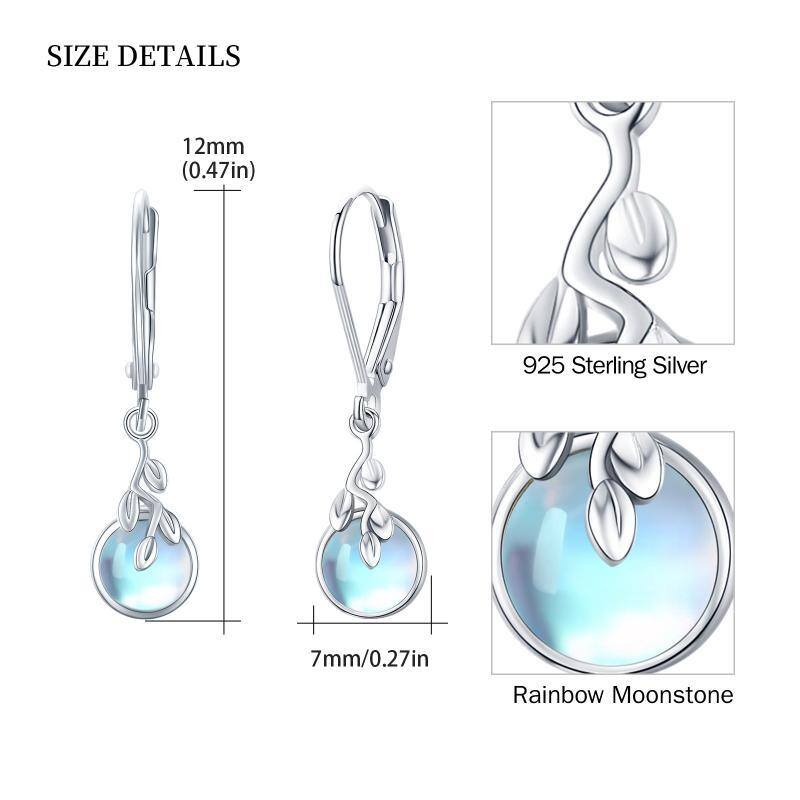 Sterling Silver Moonstone Tree Of Life Lever-back Earrings-5