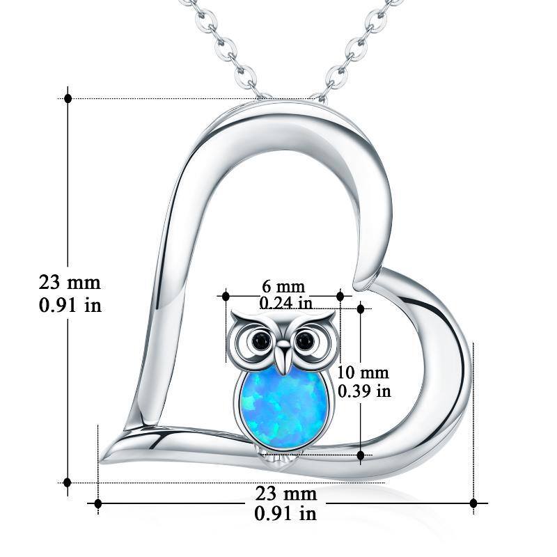 Sterling Silver Opal Owl & Heart Pendant Necklace-4
