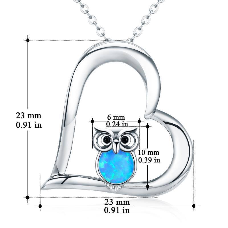 Collier en argent sterling avec pendentif hibou et coeur en opale-4