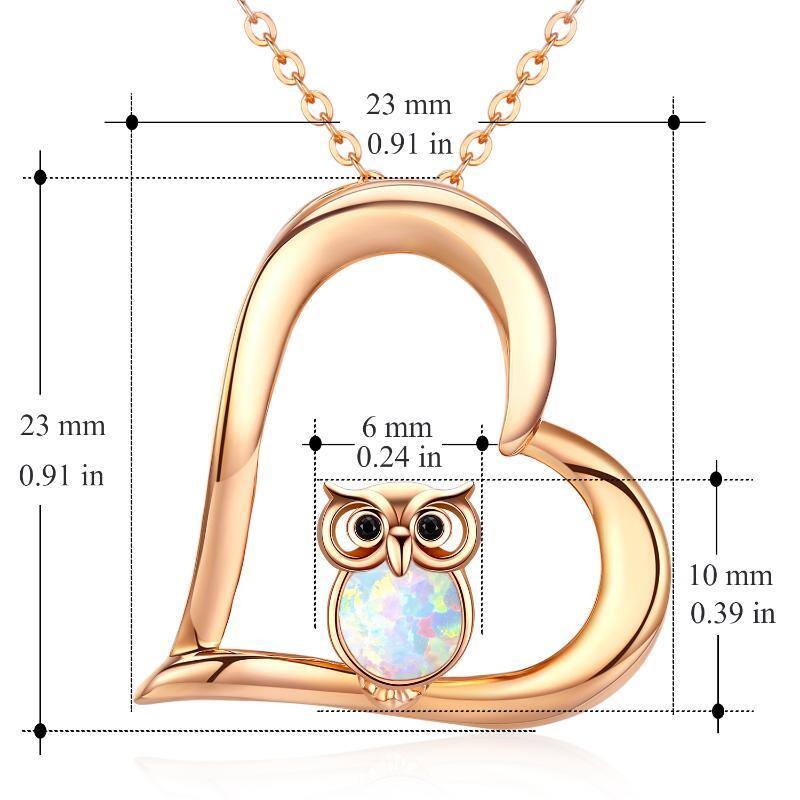 Sterling Silver with Rose Gold Plated Opal Owl & Heart Pendant Necklace-5