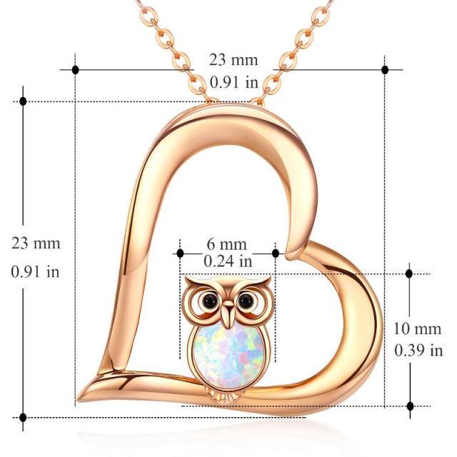 Sterling Silver with Rose Gold Plated Opal Owl & Heart Pendant Necklace-4