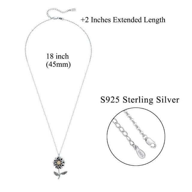 Sterling Silver Oxidized Cubic Zirconia Sunflower Urn Necklace for Ashes-5