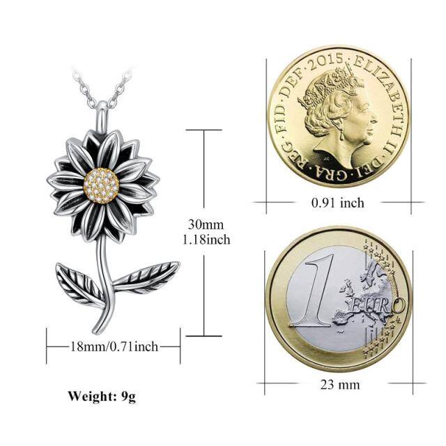 Sterling Silber oxidiert kubischer Zirkon Sonnenblume Urne Halskette für Asche-4