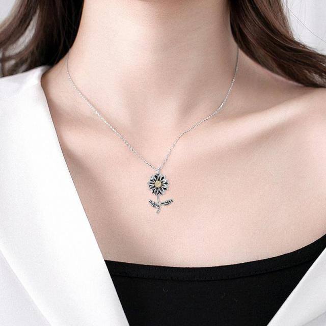 Collier pour cendres en argent sterling oxydé avec zircon cubique en forme de tournesol-1