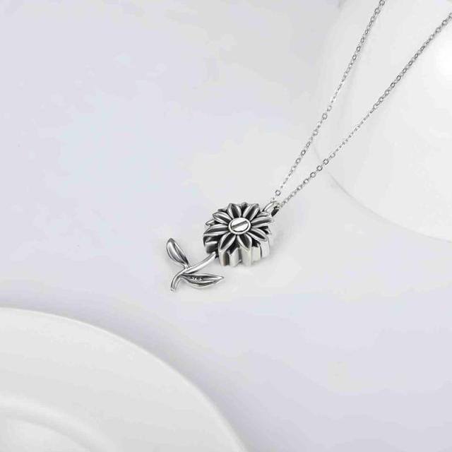 Sterling Silver Oxidized Cubic Zirconia Sunflower Urn Necklace for Ashes-3