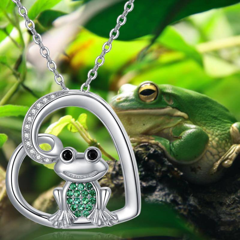 Sterling Silver Round Zircon Frog Pendant Necklace-6