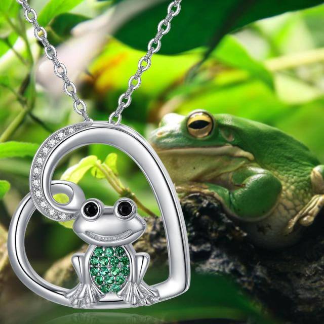 Sterling Silver Round Zircon Frog Pendant Necklace-5