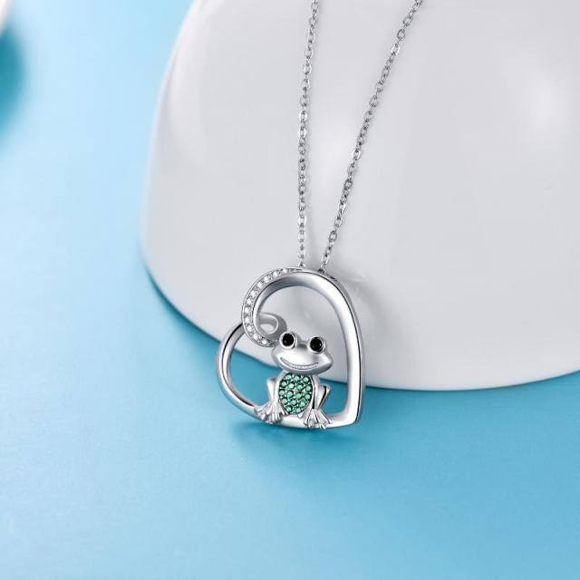 Sterling Silver Round Zircon Frog Pendant Necklace-2