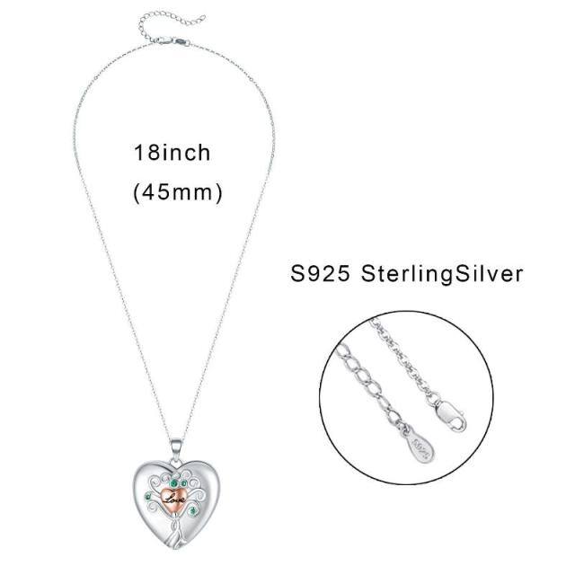 Colar de prata esterlina com pingente de coração e medalhão de fotos personalizado-5