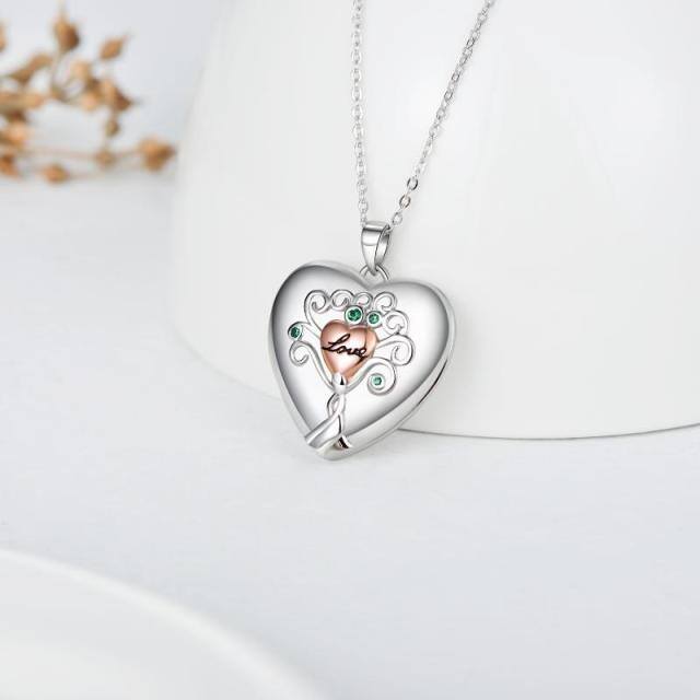 Colar de prata esterlina com pingente de coração e medalhão de fotos personalizado-3