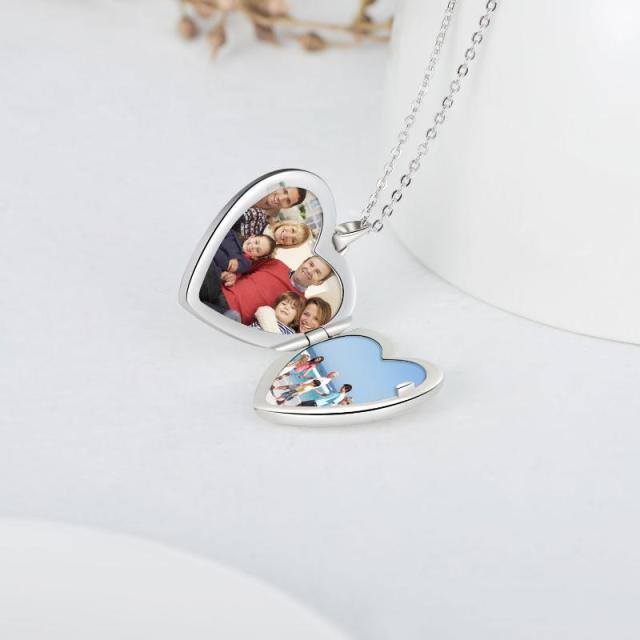 Sterling Silver Heart Pendant Personalized Photo Locket Necklace-2