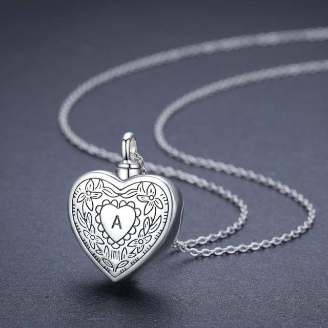 Sterling Silver Heart Urn Necklace for Ashes with Initial Letter A-3