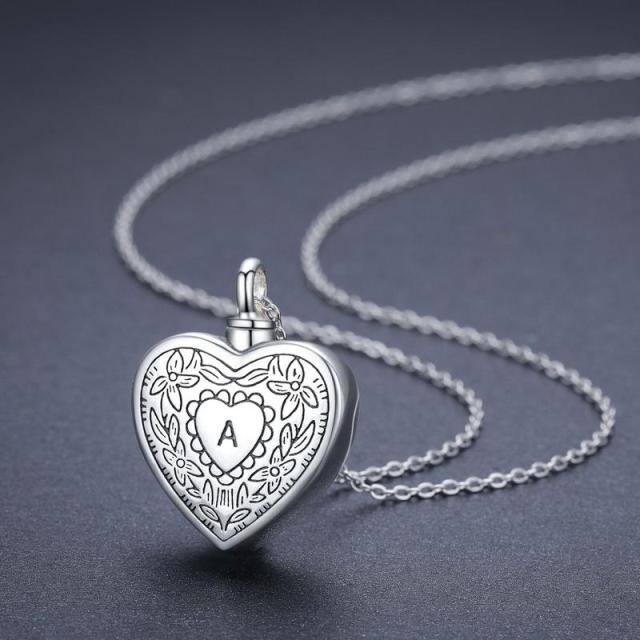 Collar Urna Corazón Plata de Ley para Cenizas con Inicial A-3