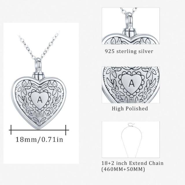 Sterling Silber Herz Urne Halskette für Asche mit Initial Buchstabe A-5