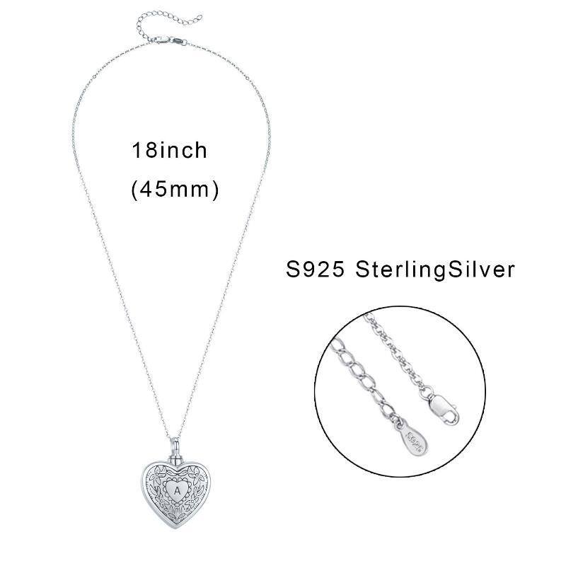 Sterling Silver Heart Urn Necklace for Ashes with Initial Letter A-7