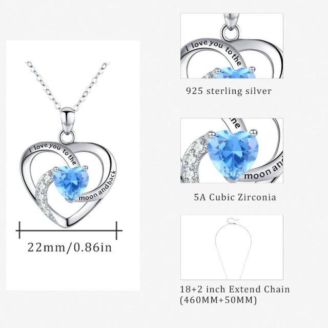 Sterling Silber Cubic Zirkonia Triforce Herz-Anhänger Halskette mit eingraviertem Wort-7