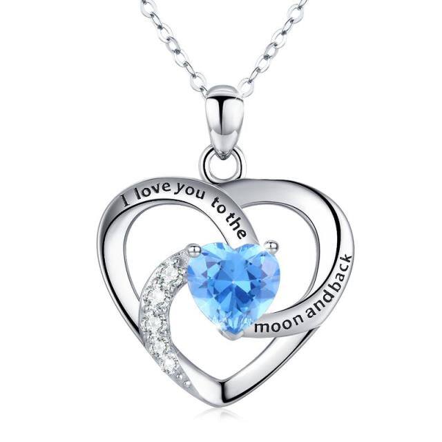 Sterling Silver Cubic Zirconia Triforce Heart Pendant Necklace with Engraved Word-0