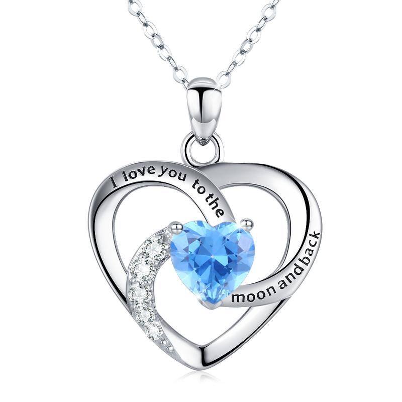 Sterling Silver Cubic Zirconia Triforce Heart Pendant Necklace with Engraved Word