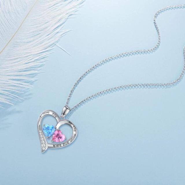 Sterling Silver Cubic Zirconia & Opal Heart Pendant Necklace-5