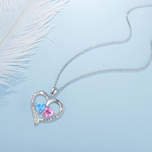 Collar de plata de ley con circonita cúbica y colgante de corazón de ópalo-5