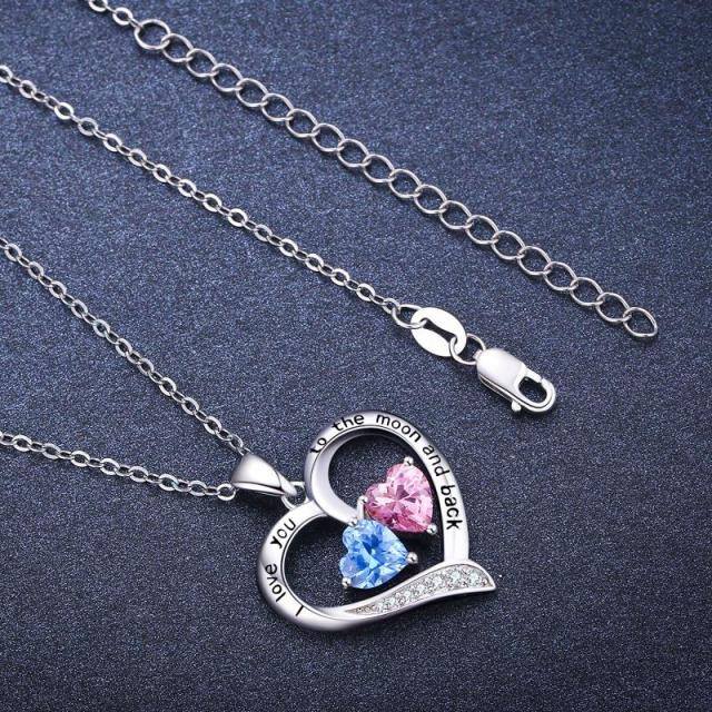 Sterling Silver Cubic Zirconia & Opal Heart Pendant Necklace-4
