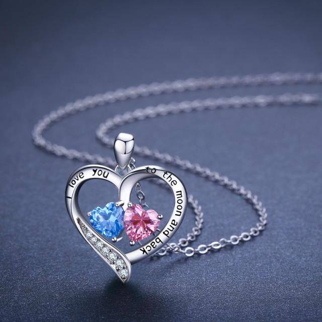 Sterling Silver Cubic Zirconia & Opal Heart Pendant Necklace-3