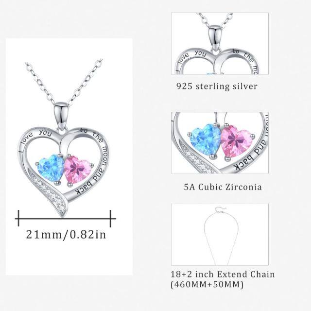 Sterling Silver Cubic Zirconia & Opal Heart Pendant Necklace-6