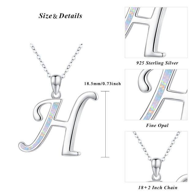 Sterling Silver Opal Personalized Initial Letter H Pendant Necklace-5