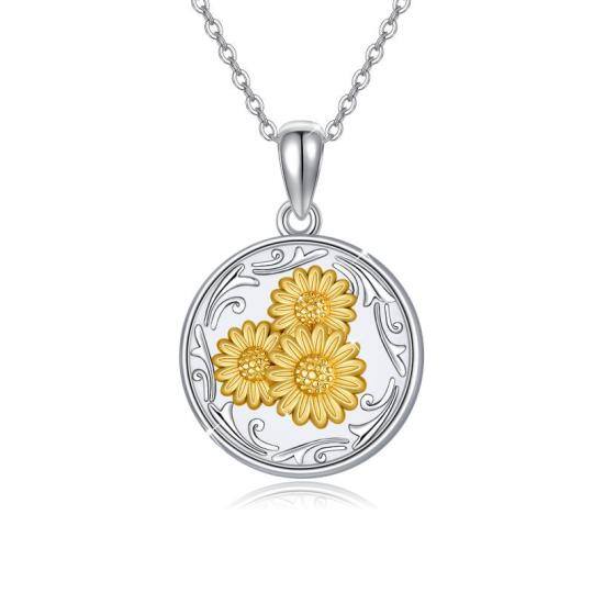 Sterling Silver Two-tone Sunflower Personalized Photo Locket Necklace