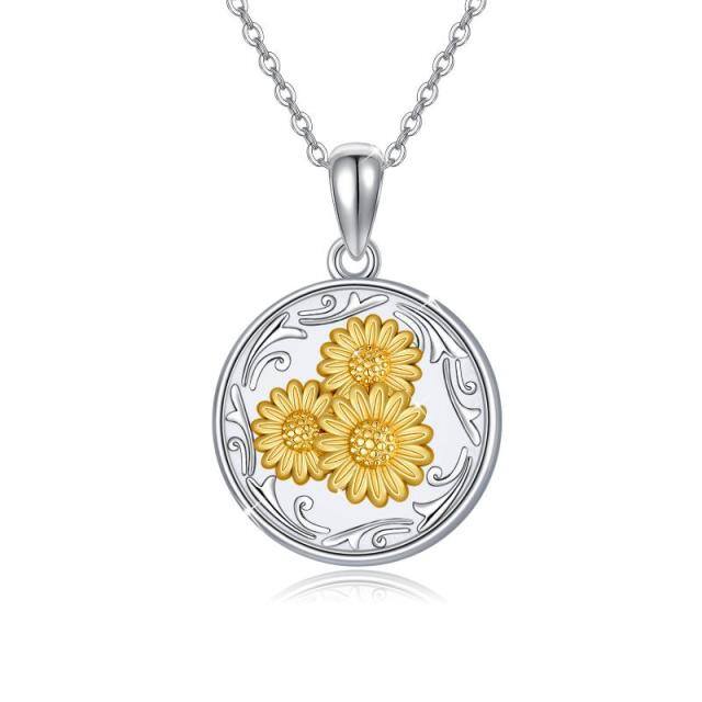 Collana con medaglione fotografico personalizzato girasole bicolore in argento sterling-1