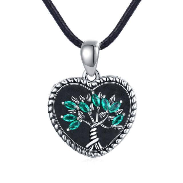 Sterling Silver Cubic Zirconia Tree Of Life Personalized Photo Locket Necklace-0