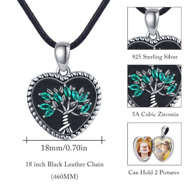 Sterling Silver Cubic Zirconia Tree Of Life Personalized Photo Locket Necklace-3