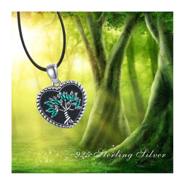 Sterling Silver Cubic Zirconia Tree Of Life Personalized Photo Locket Necklace-6