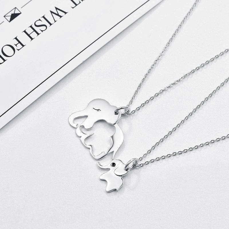 Sterling Silver Elephant & Parents & Children Pendant Necklace-7