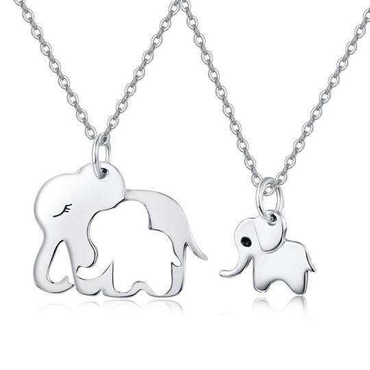 Sterling Silver Elephant & Parents & Children Pendant Necklace