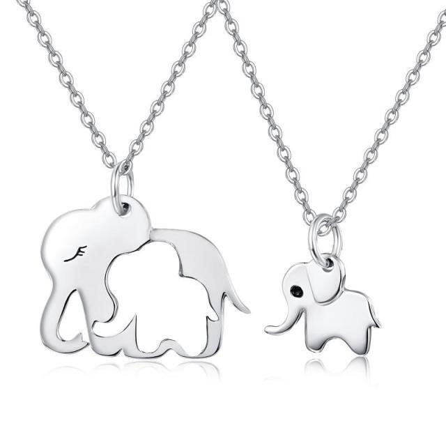 Sterling Silver Elephant & Parents & Children Pendant Necklace-0