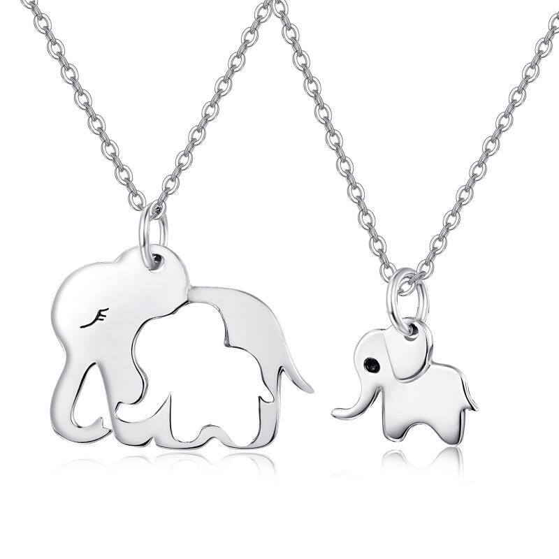 Collier en argent sterling avec pendentif éléphant, parents et enfants