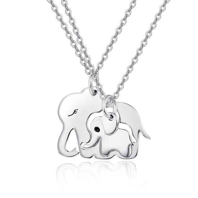 Sterling Silver Elephant & Parents & Children Pendant Necklace-5