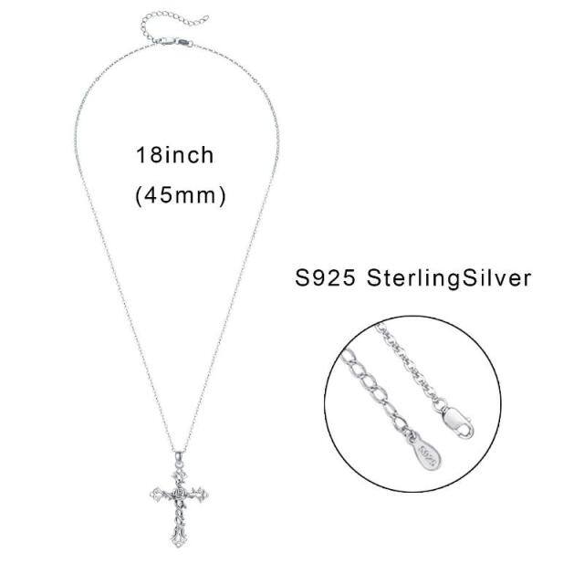 Collier en argent sterling avec pendentif croix. fleur de rose et lierre-6