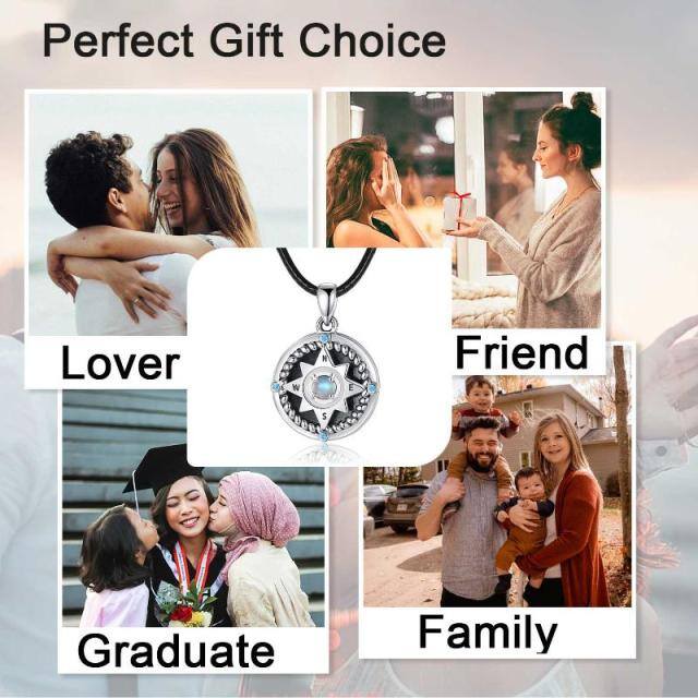 Sterling Silver Moonstone Compass Personalized Photo Locket Necklace-8
