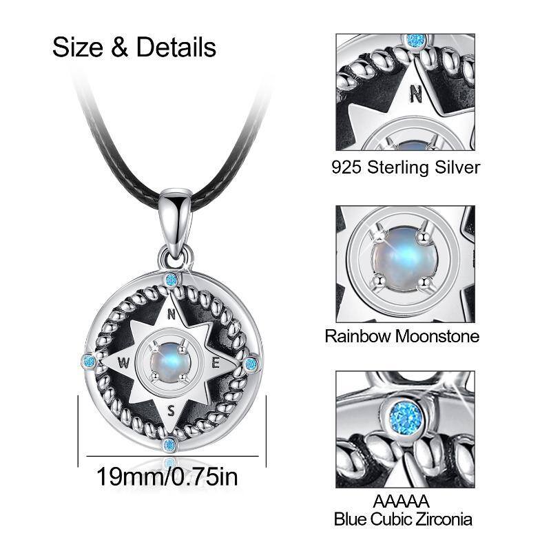 Sterling Silber Mondstein Kompass personalisierte Foto Medaillon Halskette-9