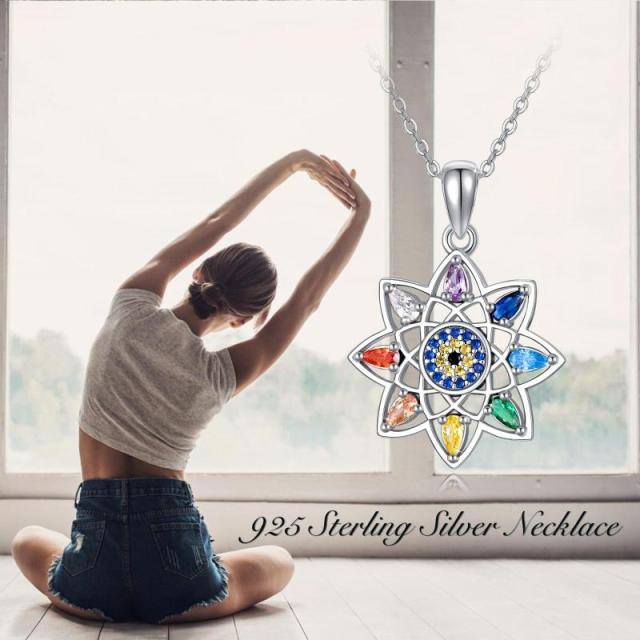 Sterling Silver Crystal Lotus Pendant Necklace-3