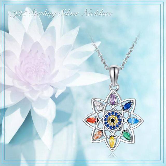 Sterling Silver Crystal Lotus Pendant Necklace-4