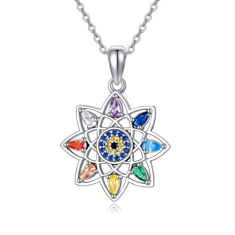 Sterling Silver Crystal Lotus Pendant Necklace-1