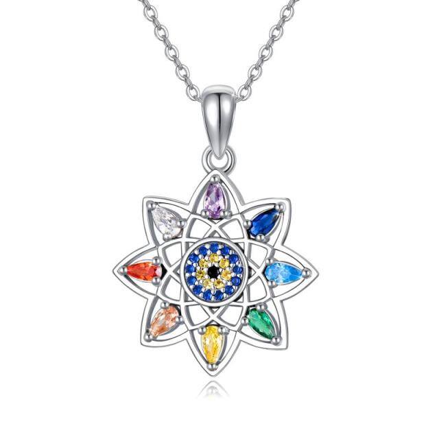 Sterling Silver Crystal Lotus Pendant Necklace-0