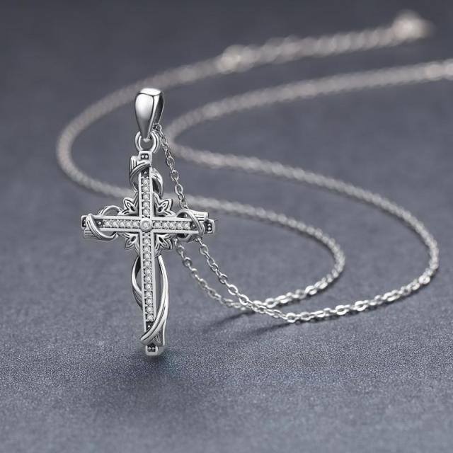 Collana con ciondolo a forma di croce in argento sterling-6