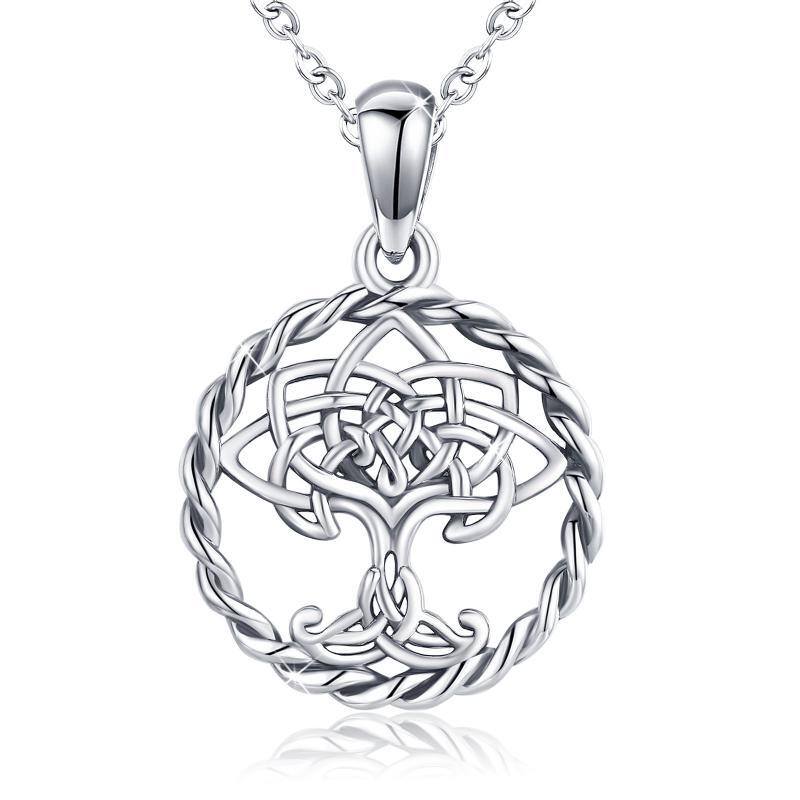 Sterling Silver Tree Of Life & Celtic Knot Pendant Necklace-1