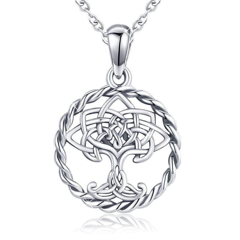 Collier en argent sterling avec pendentif arbre de vie et nœud celtique-1