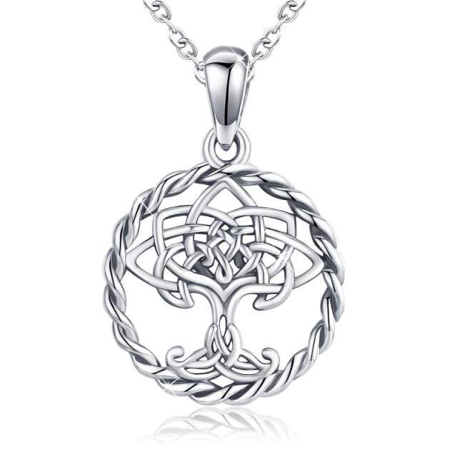 Sterling Silver Tree Of Life & Celtic Knot Pendant Necklace-0