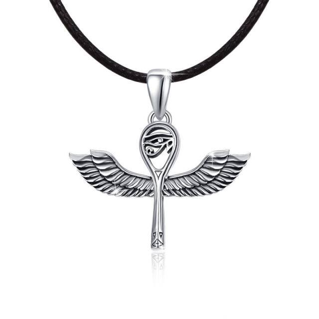 Ankh Cross Necklace Eye of Horus Necklace 925 Sterling Silver Ankh Angle Wing Pendant Ancient Egyptian Amulet All-Seeing-Eye Necklace Ankh Jewelry for Women Men-0